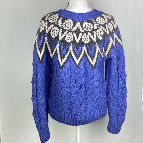 Lucky Brand Women's Fair Isle Cable Knit Crewneck Sweater Size Small - Picture 2 of 8